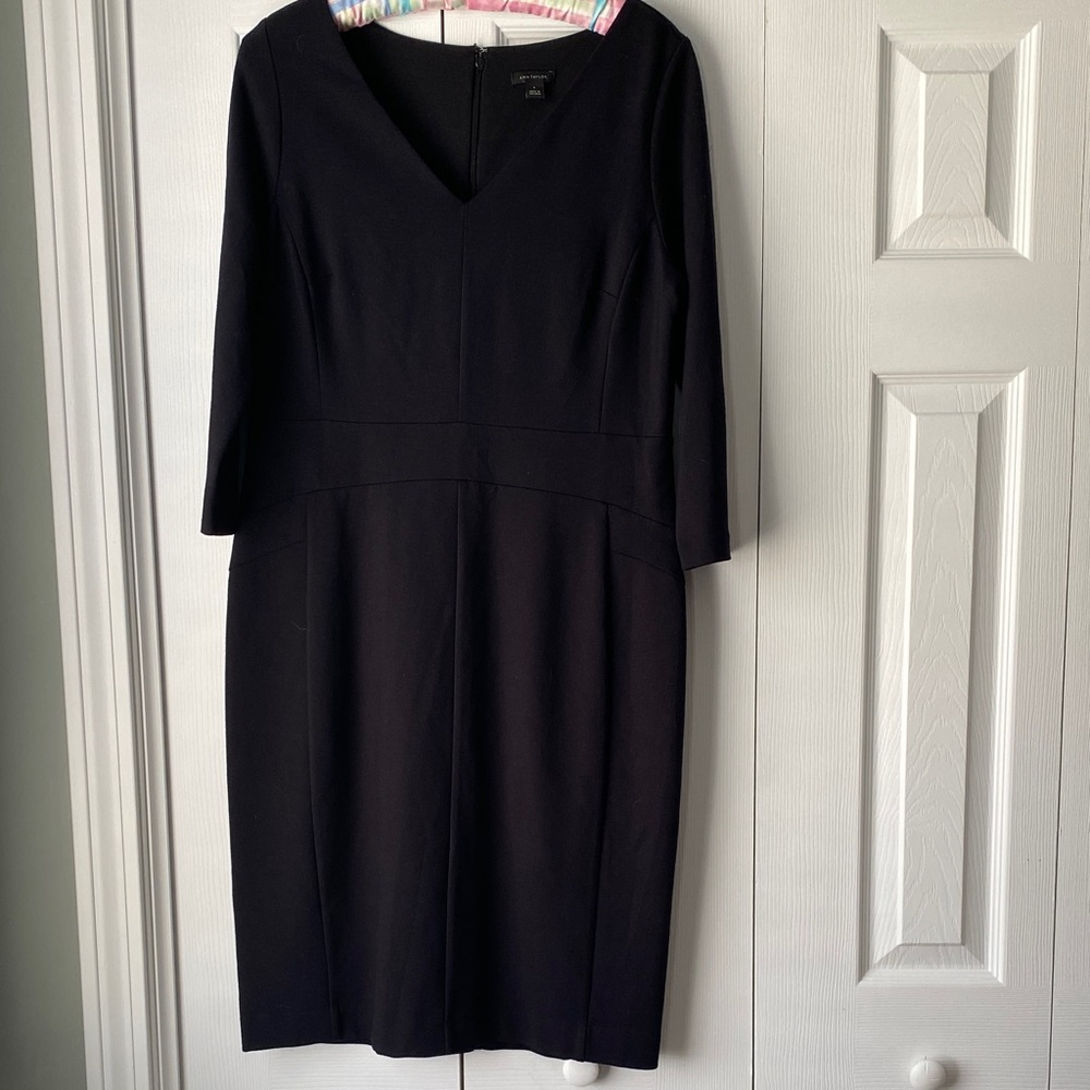 Ann Taylor Black V-Neck Midi Sheath Dress